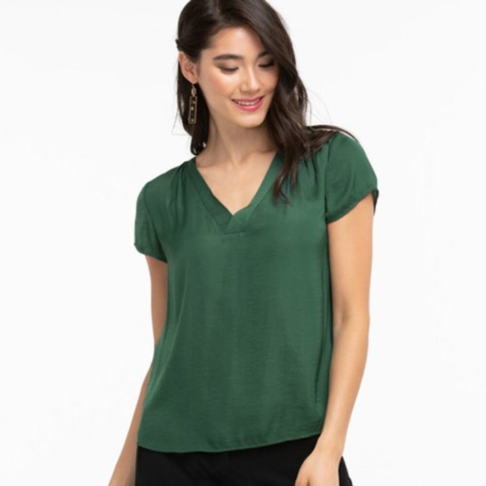 NEW Ricki's Women's Cap Sleeve V-Neck Blouse Trekking Green